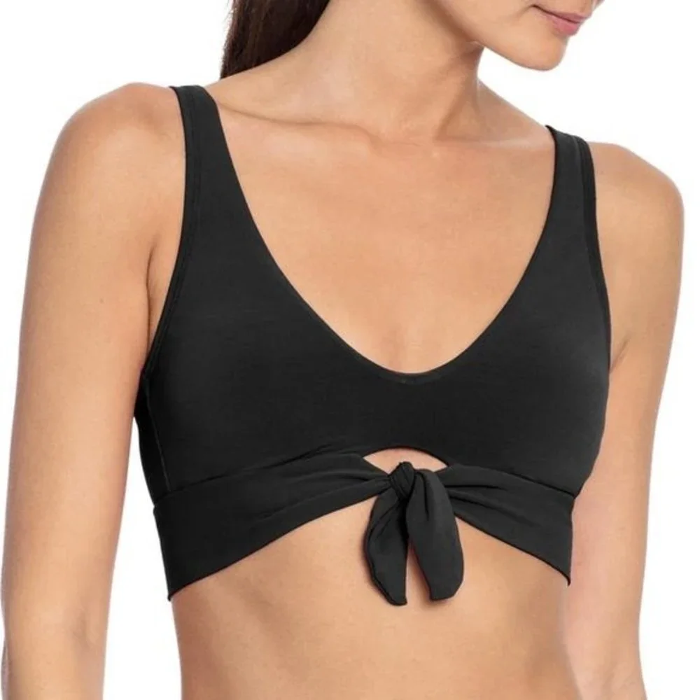 Robin Piccone Swim Ava Knot Front Bikini Top Wide Band Like New Black Size XSm